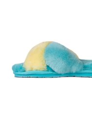 Ladies Duo-Tone Emma Sheepskin Slipper -  Blue/Yellow