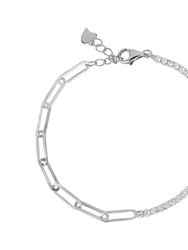 3A Cubic Zirconia Bracelet With Large Links - Sterling Silver