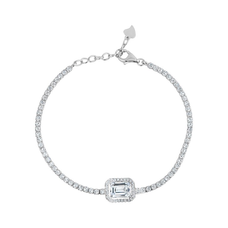 3A Cubic Zirconia Bracelet With Square Stone - Silver