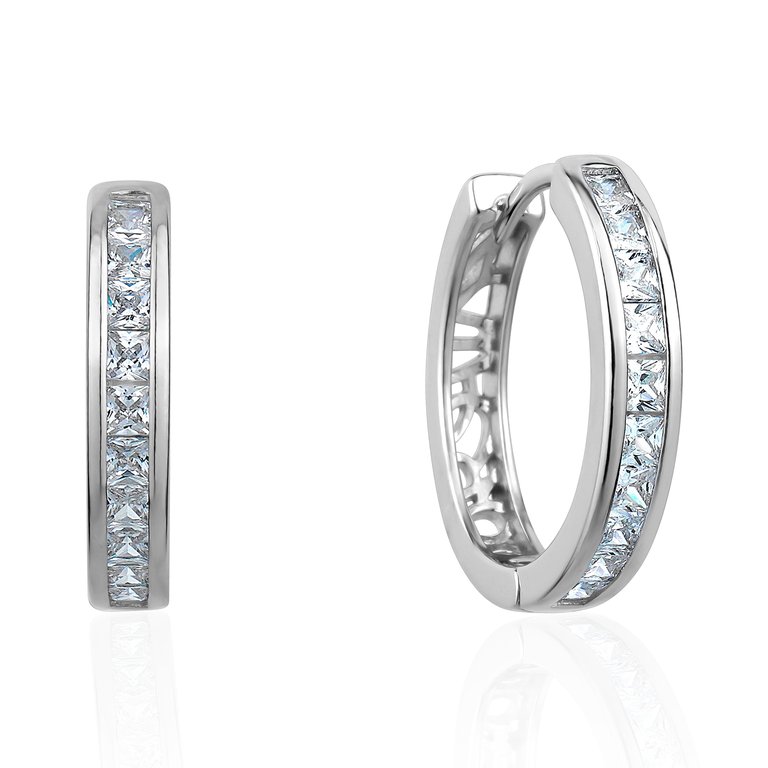 3A Cubic Zirconia Small Hoop Earrings - Silver