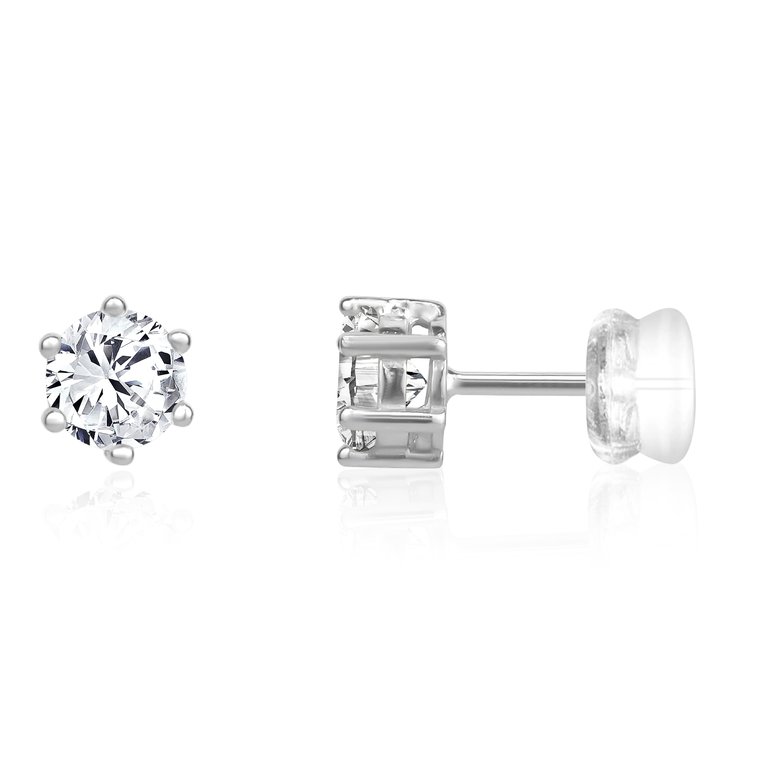 5A Cubic Zirconia 5 MM Geometric Stud Earrings - Silver