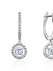 5A Cubic Zirconia Geometric Halo Drop Earrings - Silver