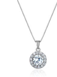 5A Cubic Zirconia Round Pendant Necklace - Silver