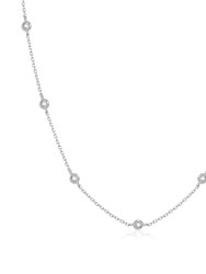 925 Sterling Silver Long Necklace with Cubic Zirconia - Silver