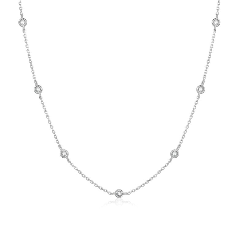 925 Sterling Silver Long Necklace with Cubic Zirconia - Silver