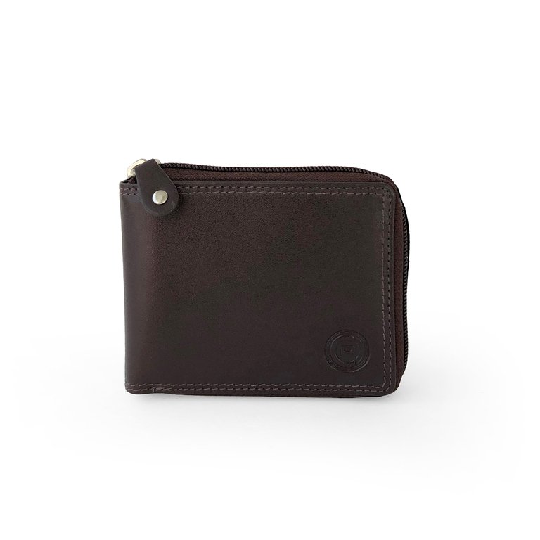 Club Rochelier Men's Leather Zip Around Billfold Wallet (style no. 44300) - Mahogany