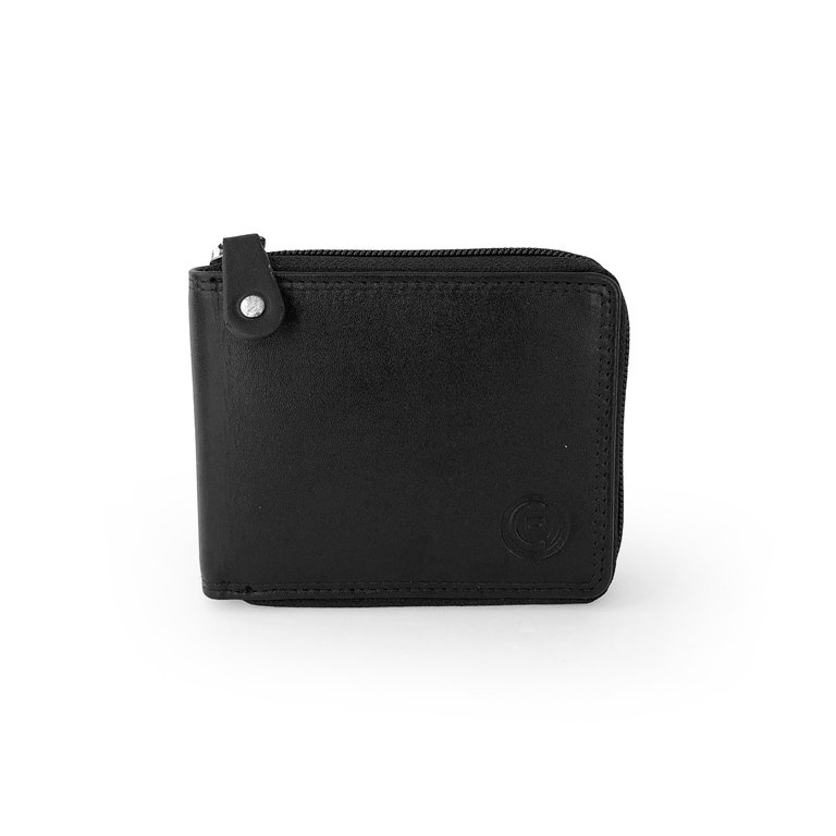 Club Rochelier Men's Leather Zip Around Billfold Wallet (style no. 44300) - Black