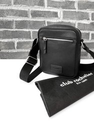 Club Rochelier Unisex Leather Top Zipper Crossbody - Black