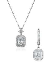 Cubic Zirconia Geometric Necklace And Drop Earrings Set - Silver