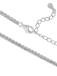Cubic Zirconia Tennis Necklace And 7mm Stud Earrings Set (Rhodium)