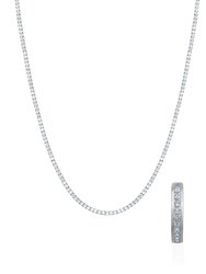 Cubic Zirconia Vintage Necklace And Loop Earrings Set - Silver