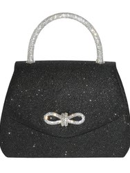 Evening Bag With Glitter Handle And Bow - Black