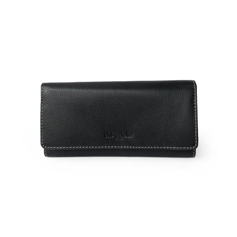 Full Leather Ladies Clutch Wallet With Gusset - Black