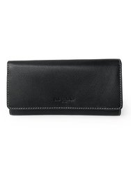 Full Leather Ladies Clutch Wallet With Gusset - Black