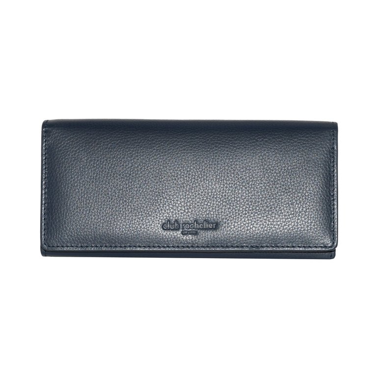 Full Leather Ladies Clutch Wallet With Gusset - Navy