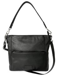 Ladies Large Leather Multi Zip Pocket Hobo Shoulder Bag - Black