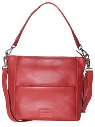 Ladies Large Leather Multi Zip Pocket Hobo Shoulder Bag - Red