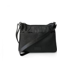 Ladies Leather Medium Multi Zip Crossbody Bag - Black
