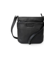 Ladies Leather Top Zipper Crossbody Bag - Black