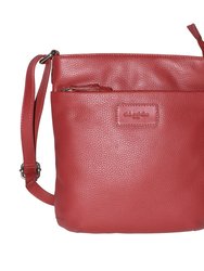 Ladies Leather Top Zipper Crossbody Bag - Red