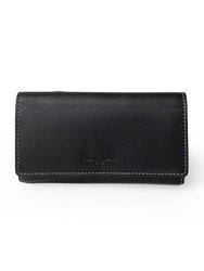 Medium Full Leather Ladies Clutch - Black