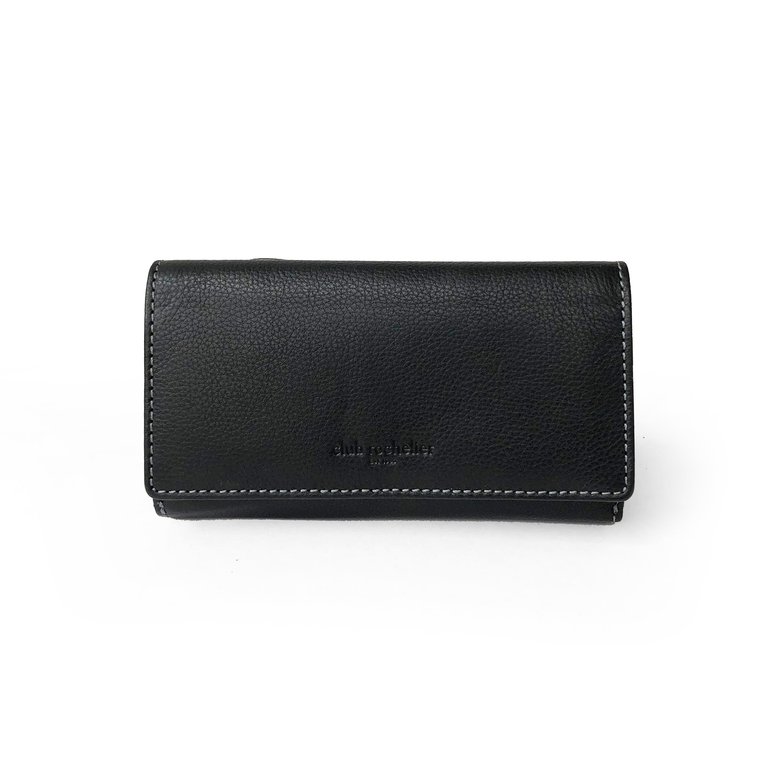 Medium Full Leather Ladies Clutch - Black