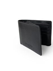 Slim Mens Full Leather Wallet with Zippered Pocket - Black