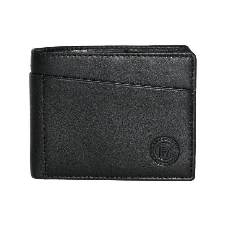 Slim Mens Wallet With Zippered Pocket - Black