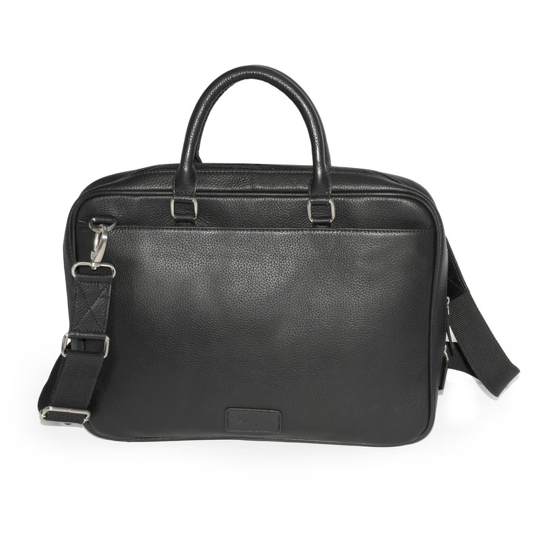 Slim Open Flap Briefcase With Top Handles - Black