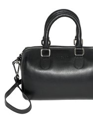 Small Leather Barrel Bag With Adjustable Strap - Black