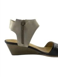 Two Toned Leather Wedge Sandal - Black/Tan