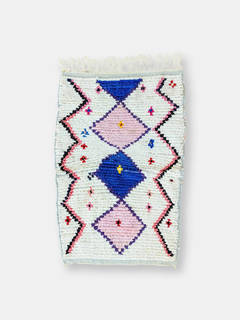 Birdcage Vintage Moroccan Rug 2'x3' - White/Pink/Blue/Black