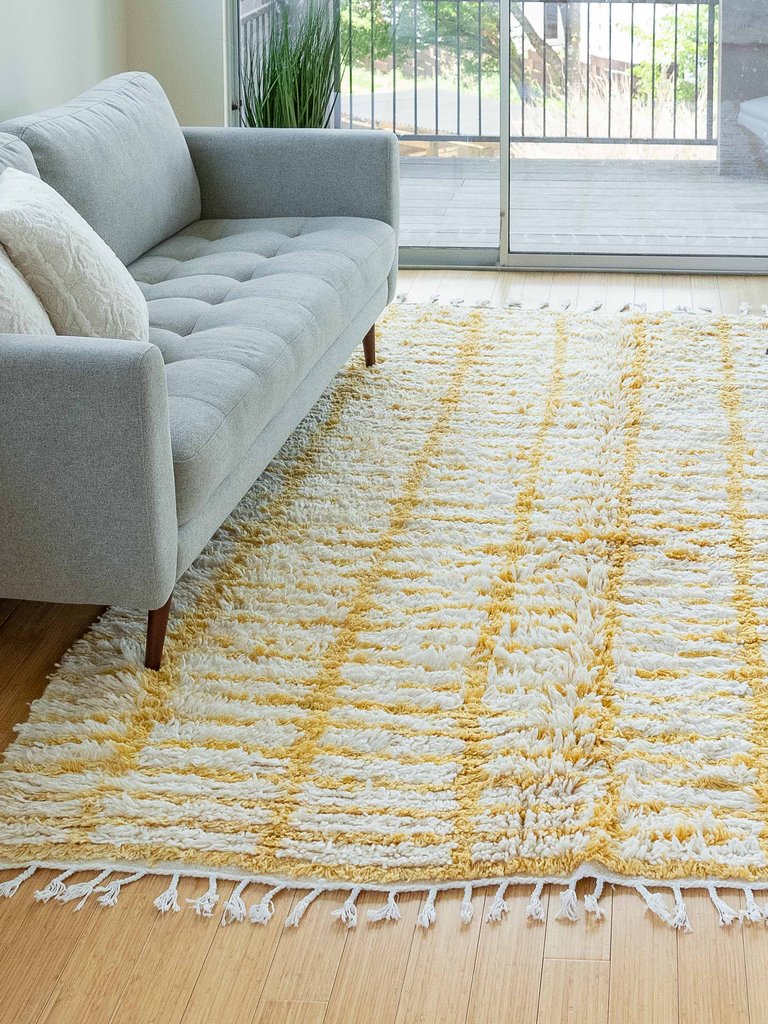 Stowaway Vintage Moroccan Rug 5'x9' White/Yellow (Wool) - White / Yellow