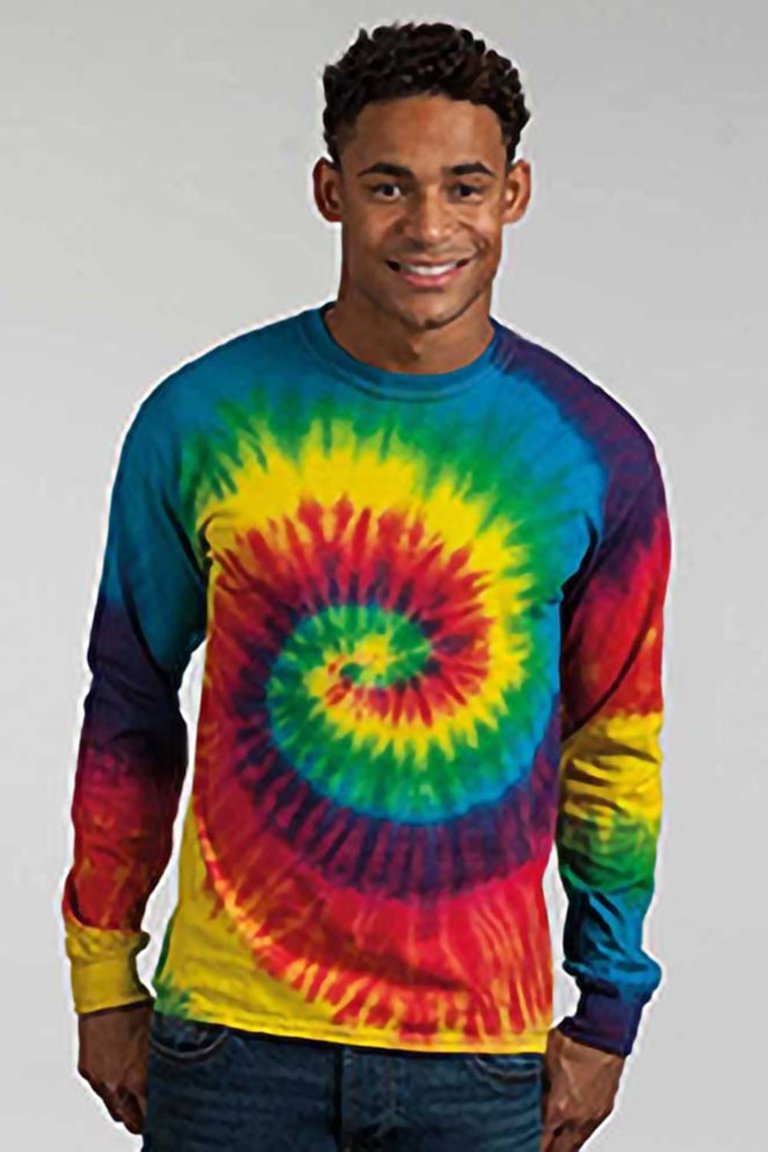 Colortone Adults Unisex Long Sleeve Tie-Dye T-Shirt (Rainbow)
