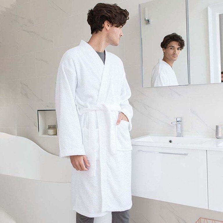 Comfy Unisex Co Bath Robe / Loungewear (White) (S/M (Length 47inch))