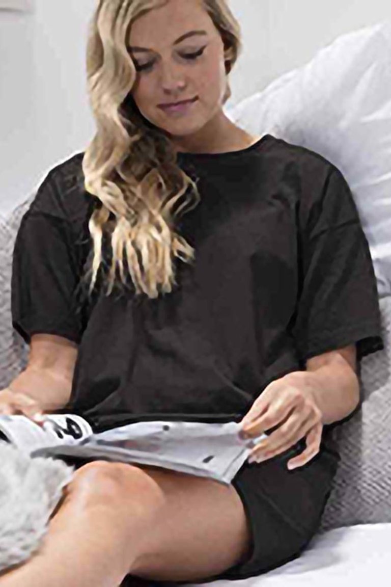 Womens/Ladies Oversized Sleepy T Short Sleeve Pajama T-Shirt - Black