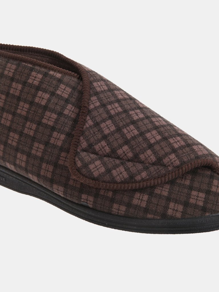Mens James Check Boot Slippers - Brown - Brown