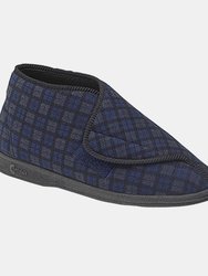 Mens James Check Boot Slippers - Navy Blue - Navy Blue