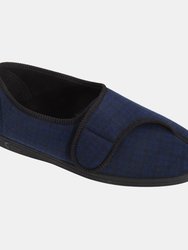 Mens Paul Check Slippers - Navy Blue - Navy Blue