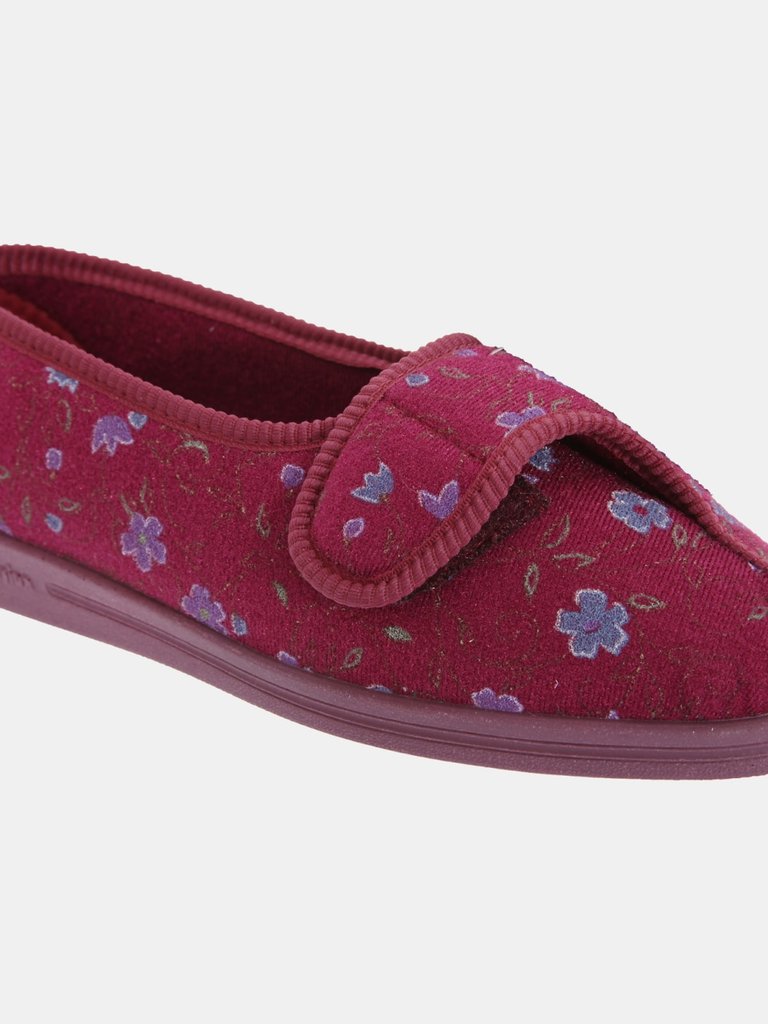 Womens/Ladies Diana Floral Slippers - Wine - Wine