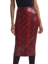 Faux Leather Animal Midi Skirt - Red Snake
