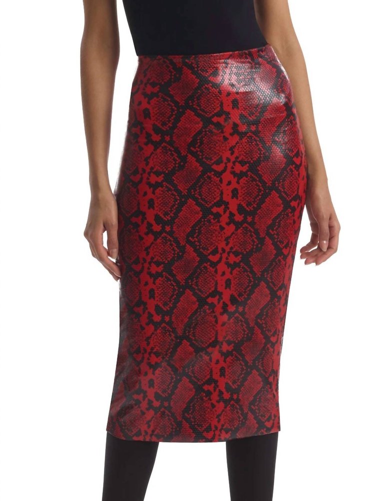 Faux Leather Animal Midi Skirt - Red Snake