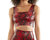 Faux Leather Animal Squareneck Crop Top - Red Snake