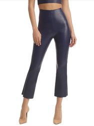 Faux Leather Crop Flare Legging - Navy