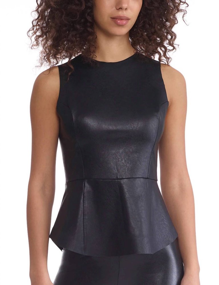 Faux Leather Peplum Shell Top - Black
