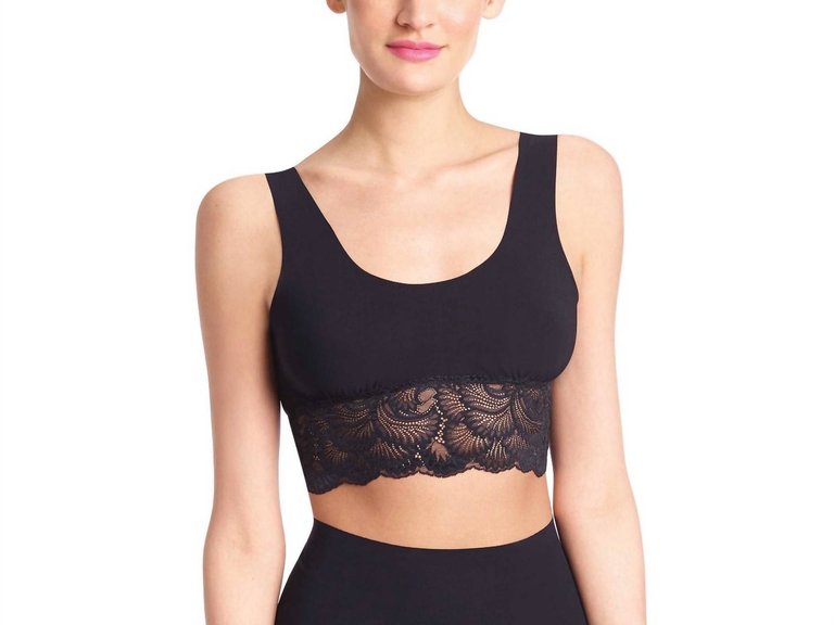 Sexy And Smooth Lace Trim Longline Bralette - Black
