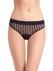 Stripped Mesh Stripe Thong Panty - Black