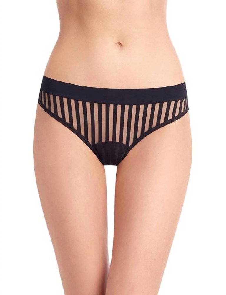 Stripped Mesh Stripe Thong Panty - Black