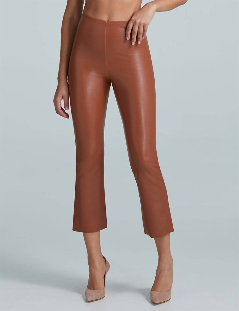 Women's Faux Leather Crop Flare Leggings In Cocoa - Cocoa