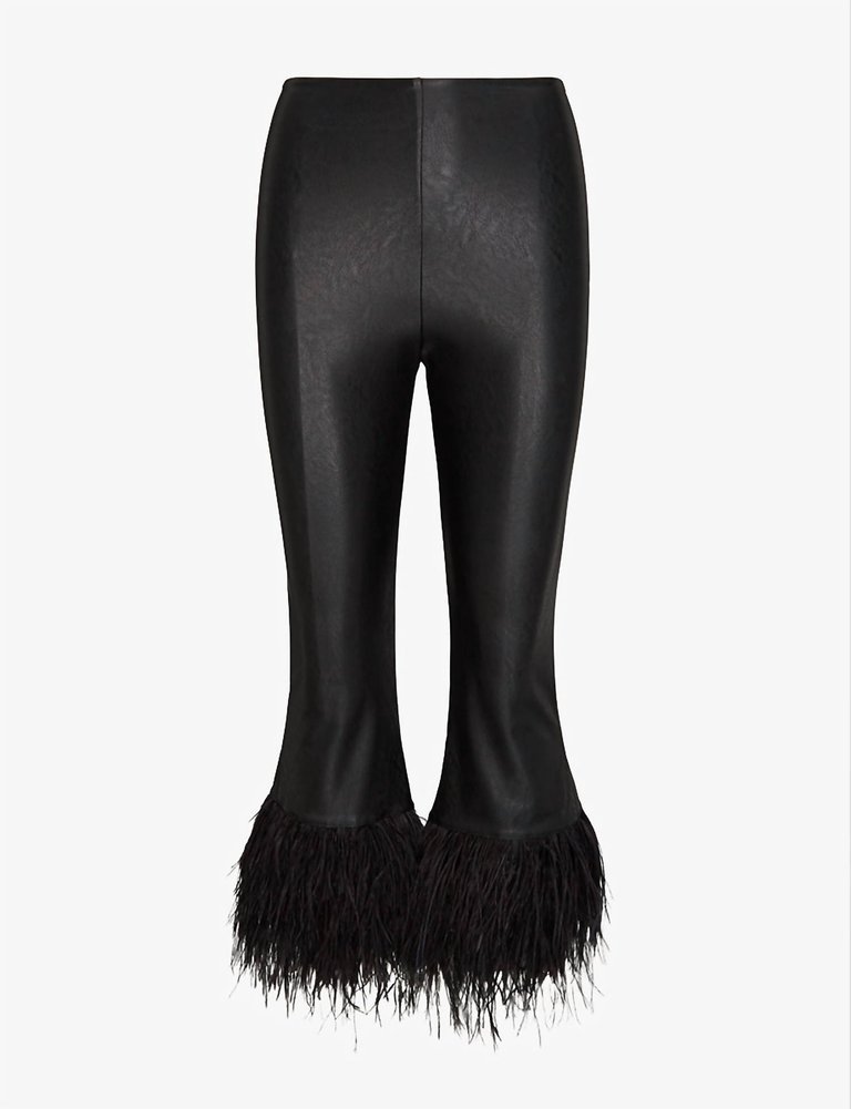Women's Faux Leather Feather Crop Flare Legging - Black
